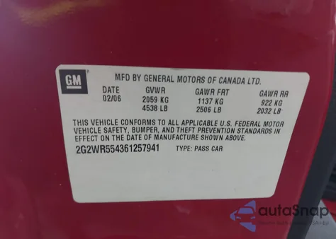 2006 Pontiac Grand Prix Gt из США, поврежденный, VIN 2G2WR554361257941